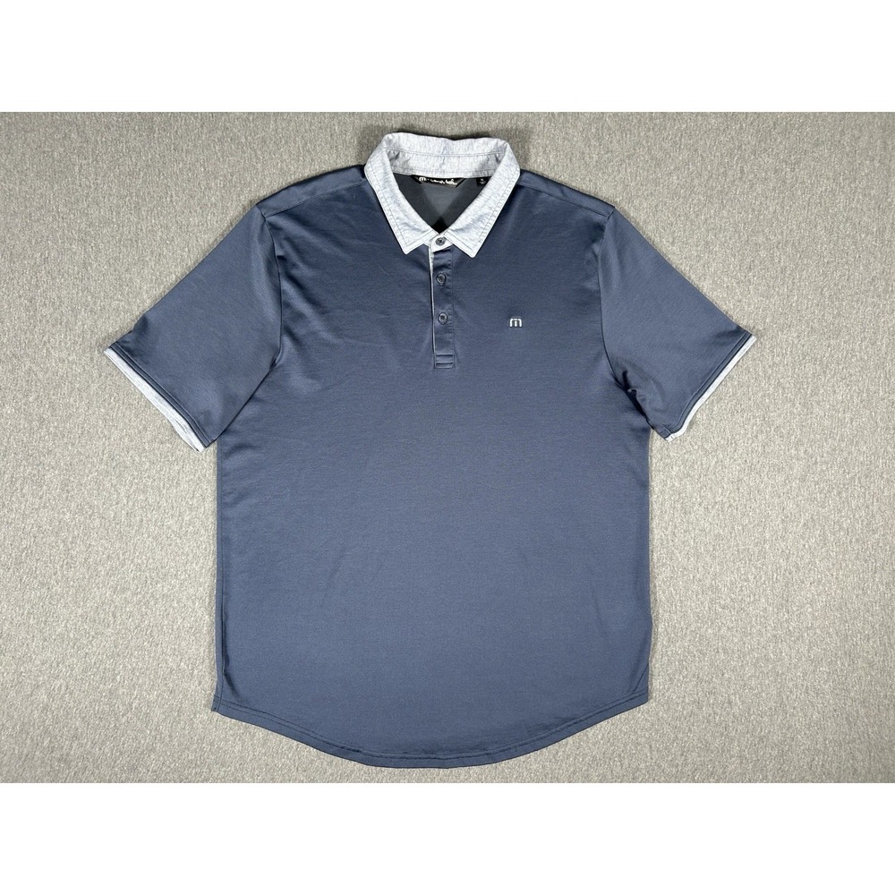 Travis Mathew Golf Polo Shirt Men's Navy Blue Heather Gray Collar Short XL